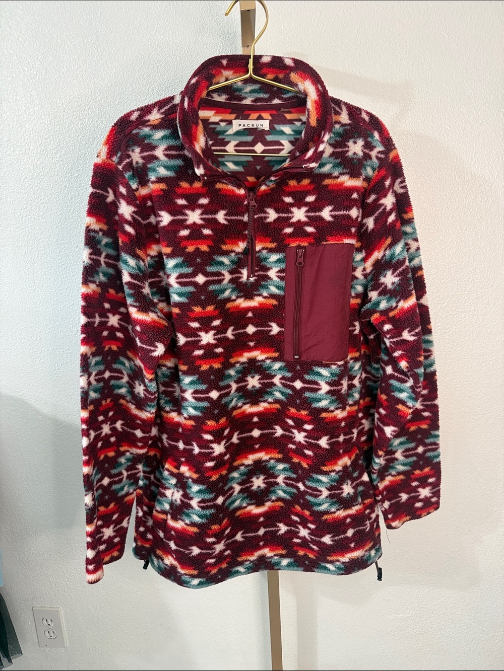PacSun Men's Burgundy Red Patterned Quarter-Zip Pullover